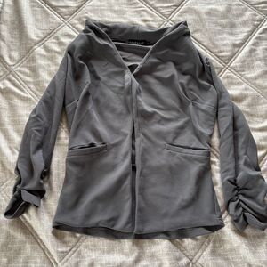 Mint Limit: Grey Crepe Peplum Blazer Cardigan Women's Size Small Ruched Sleeve